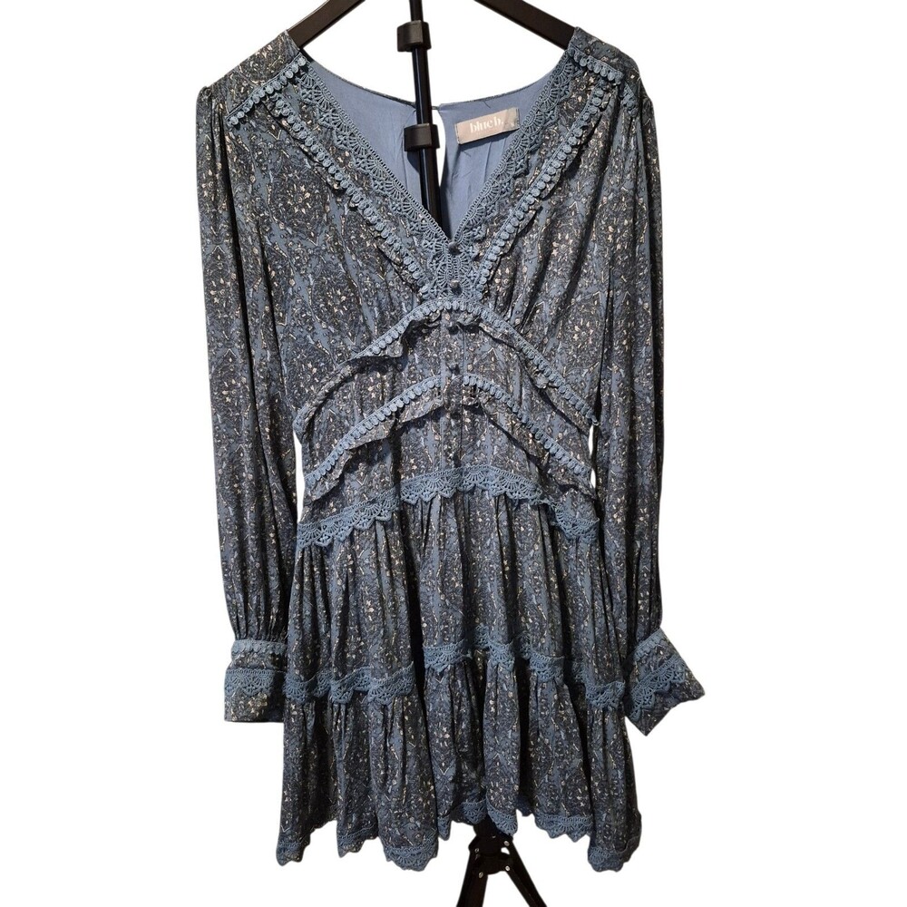 Blue b.Blue Dress M Baby Doll Fairy Grunge Whimsical Romantic Lace Lined Midi